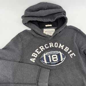 Abercrombie & Fitch Hoodie Mens M Pullover Gray Football 18 Logo